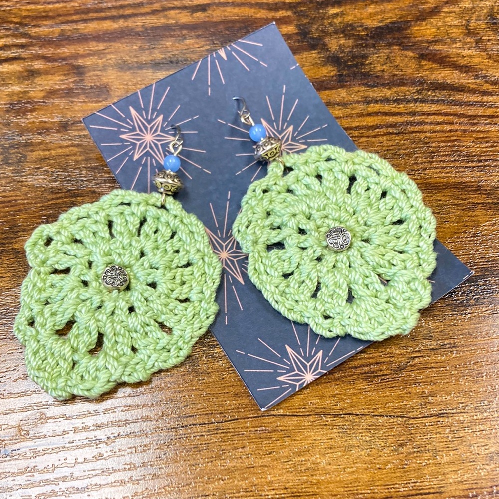 Gorgeous Hand-Crocheted Green Earrings!